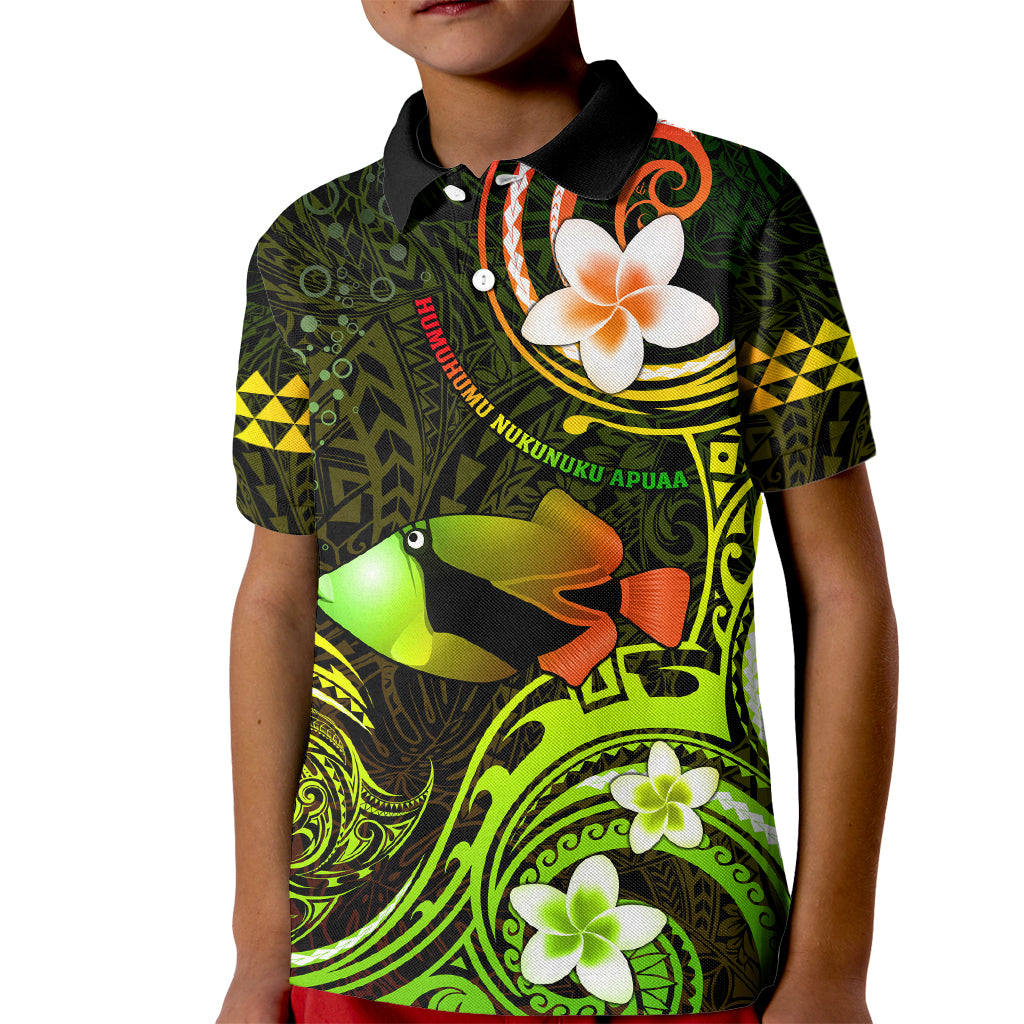 Personalised Hawaii Humuhumu Reef Triggerfish Kid Polo Shirt Reggae With Plumeria LT05 Kid Reggae - Polynesian Pride