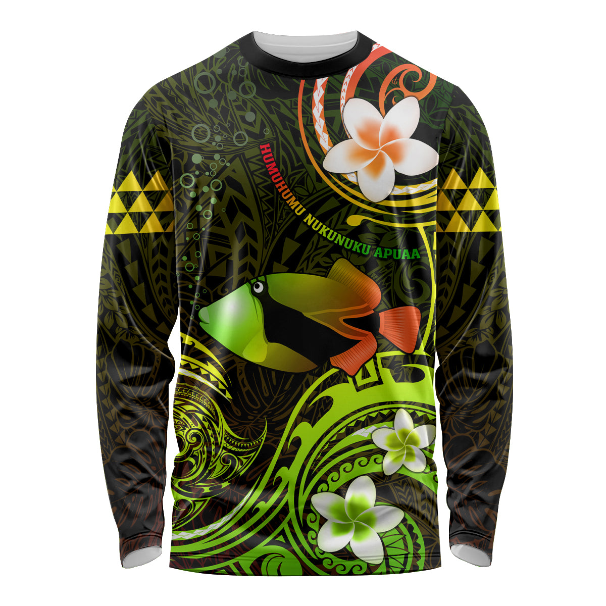 Personalised Hawaii Humuhumu Reef Triggerfish Long Sleeve Shirt Reggae With Plumeria LT05 Unisex Reggae - Polynesian Pride