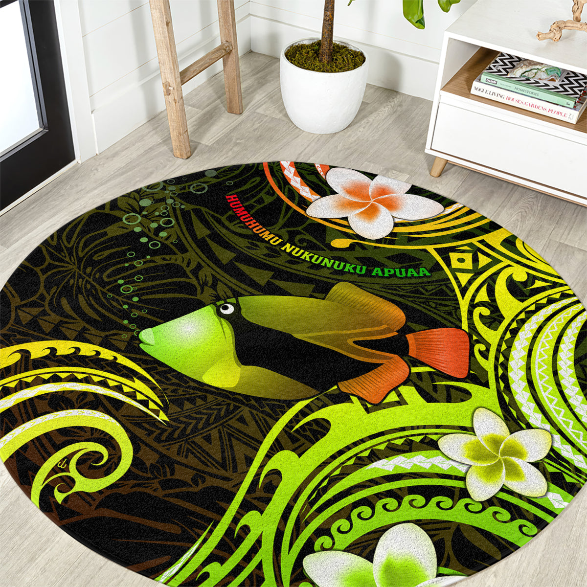 Hawaii Humuhumu Reef Triggerfish Round Carpet Reggae With Plumeria LT05 Reggae - Polynesian Pride