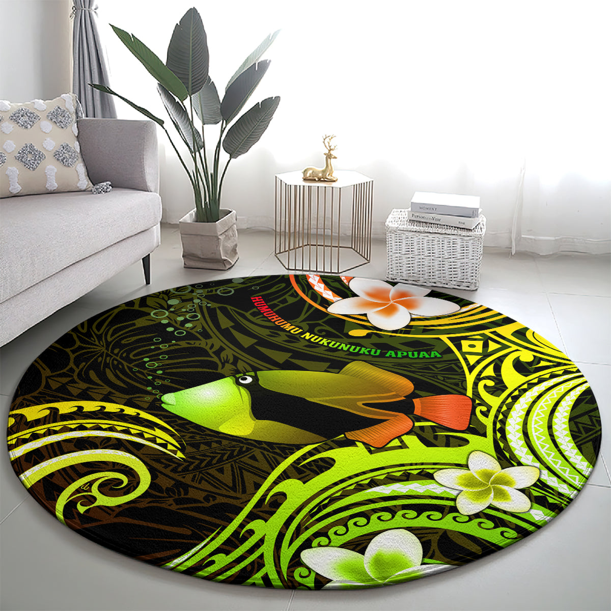 Hawaii Humuhumu Reef Triggerfish Round Carpet Reggae With Plumeria LT05 - Polynesian Pride
