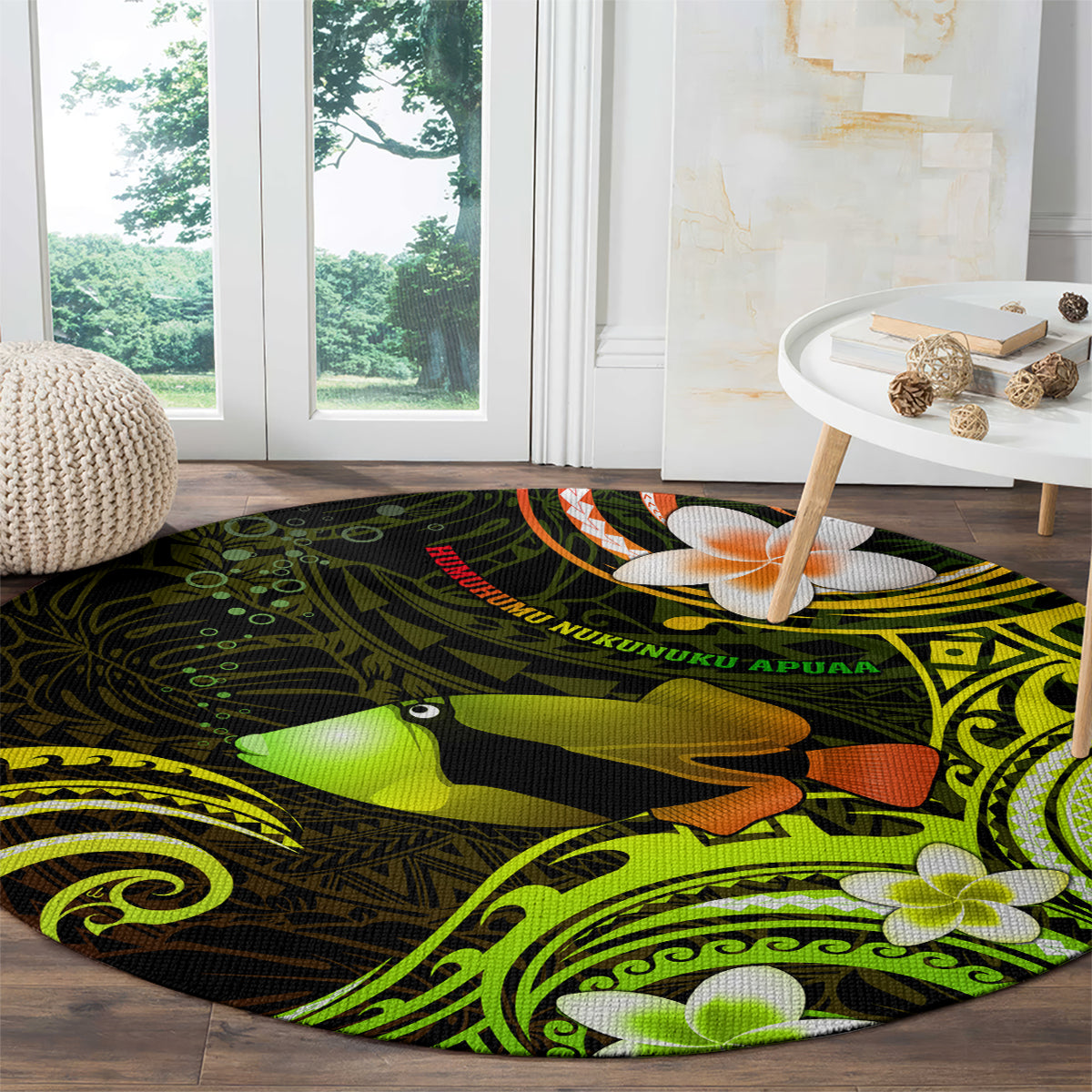 Hawaii Humuhumu Reef Triggerfish Round Carpet Reggae With Plumeria LT05 - Polynesian Pride