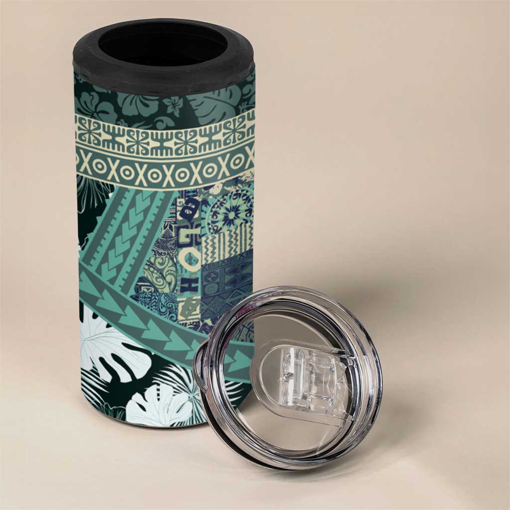 Hawaii Plant Kalo 4 in 1 Can Cooler Tumbler Hawaiian Tapa Pattern