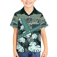 Hawaii Plant Kalo Family Matching Off Shoulder Maxi Dress and Hawaiian Shirt Hawaiian Tapa Pattern LT05 Son's Shirt Green - Polynesian Pride
