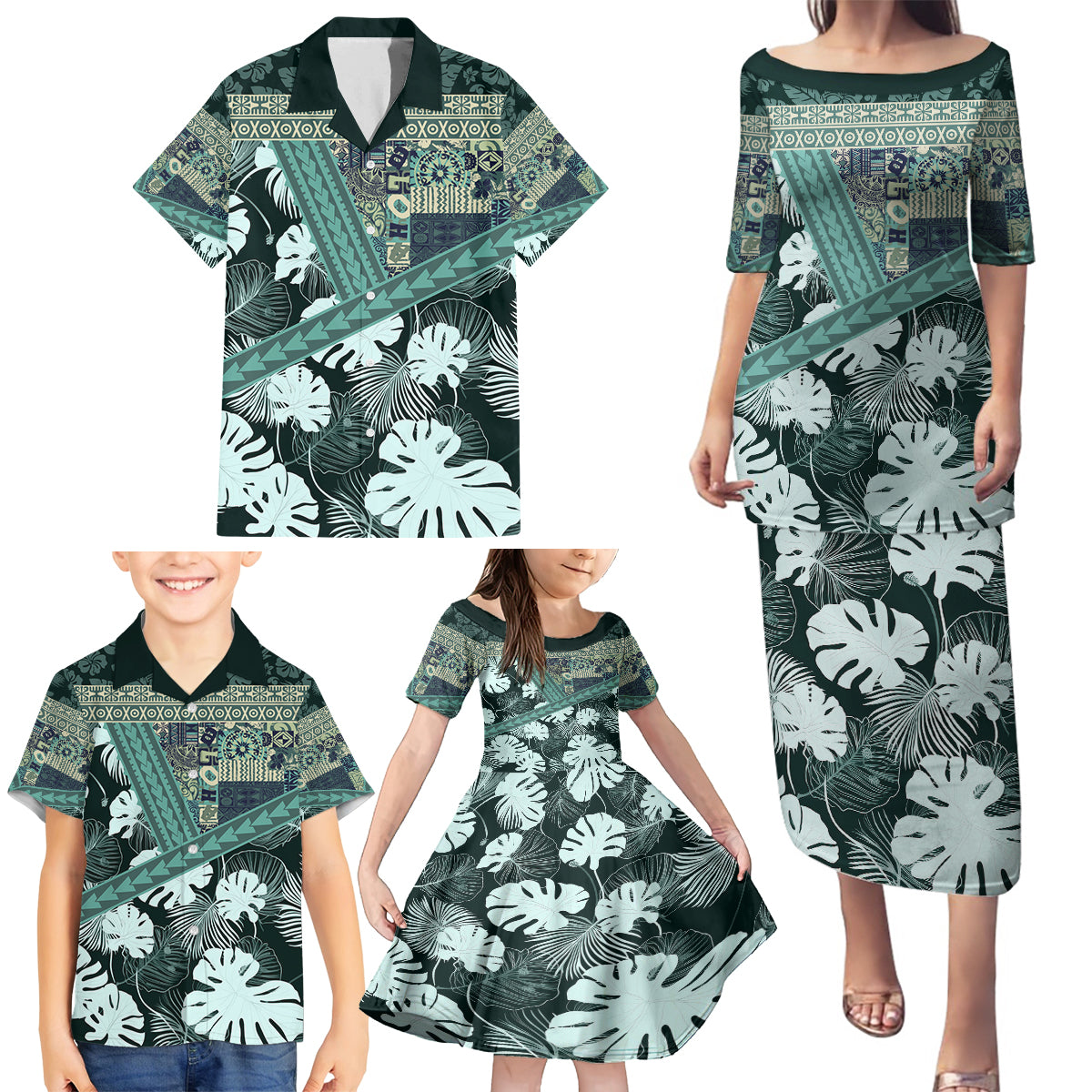 Hawaii Plant Kalo Family Matching Puletasi and Hawaiian Shirt Hawaiian Tapa Pattern LT05 - Polynesian Pride