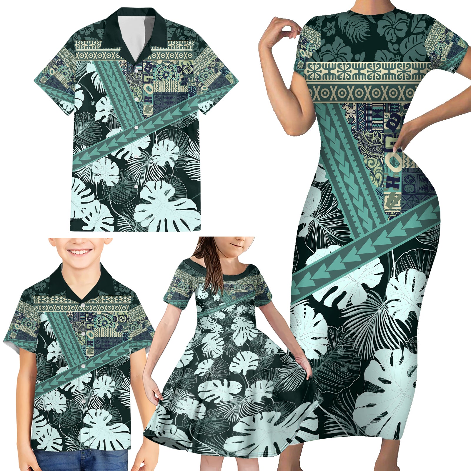 Hawaii Plant Kalo Family Matching Short Sleeve Bodycon Dress and Hawaiian Shirt Hawaiian Tapa Pattern LT05 - Polynesian Pride