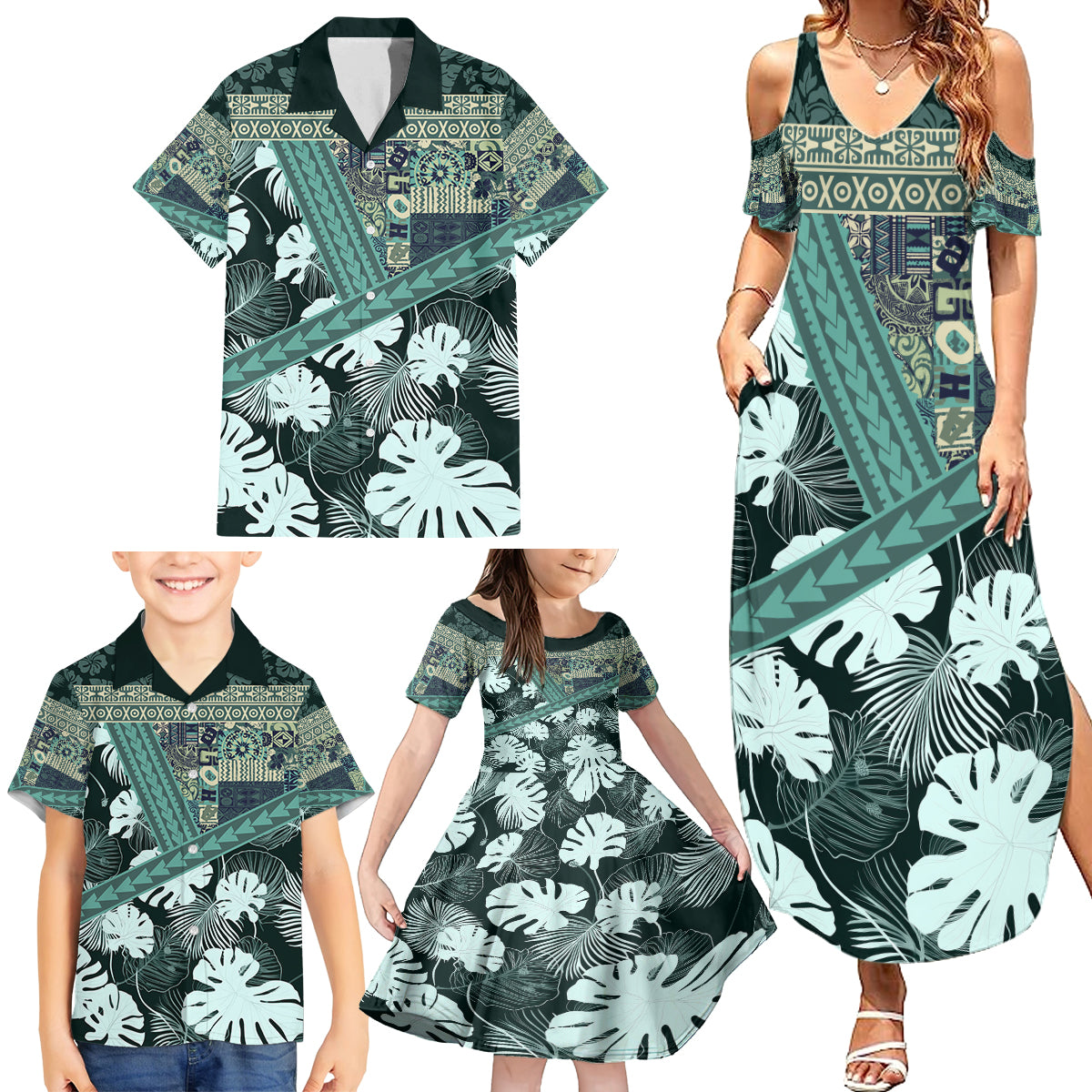 Hawaii Plant Kalo Family Matching Summer Maxi Dress and Hawaiian Shirt Hawaiian Tapa Pattern LT05 - Polynesian Pride