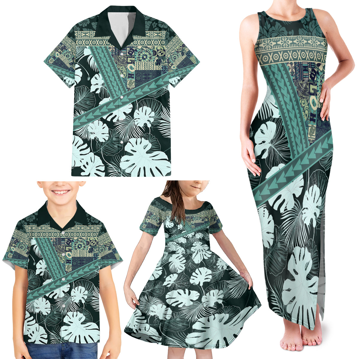 Hawaii Plant Kalo Family Matching Tank Maxi Dress and Hawaiian Shirt Hawaiian Tapa Pattern LT05 - Polynesian Pride