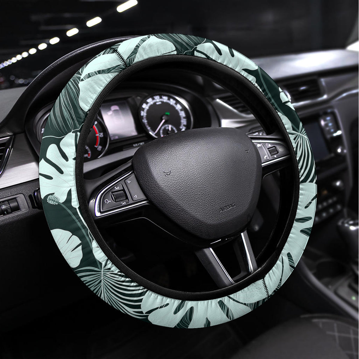 Hawaii Plant Kalo Steering Wheel Cover Hawaiian Tapa Pattern LT05 Universal Fit Green - Polynesian Pride