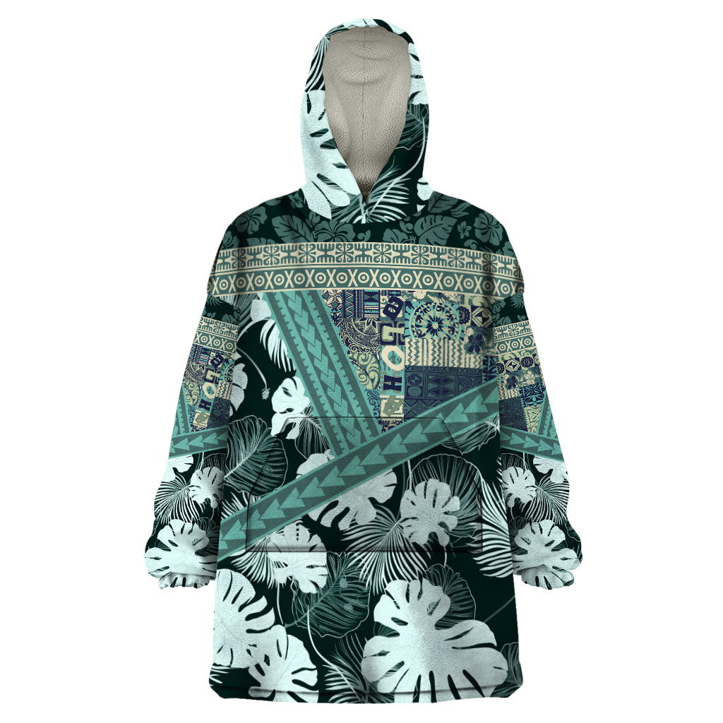 Hawaii Plant Kalo Wearable Blanket Hoodie Hawaiian Tapa Pattern LT05 One Size Green - Polynesian Pride