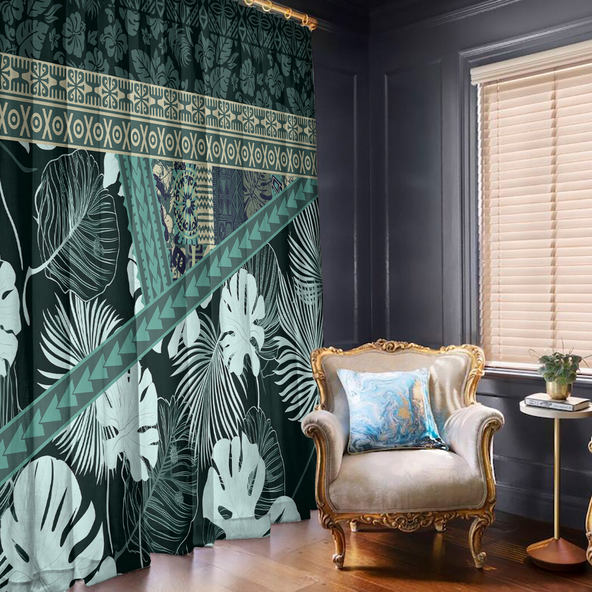 Hawaii Plant Kalo Window Curtain Hawaiian Tapa Pattern LT05 - Polynesian Pride