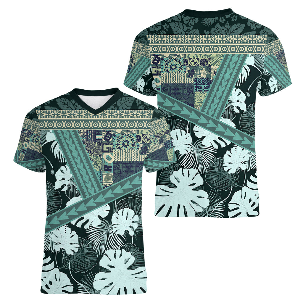 Hawaii Plant Kalo Women V Neck T Shirt Hawaiian Tapa Pattern LT05 - Polynesian Pride