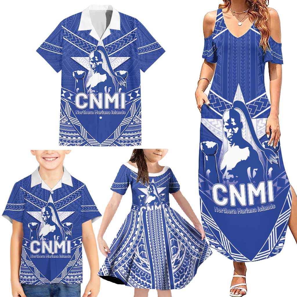 Northern Mariana Islands Family Matching Summer Maxi Dress and Hawaiian Shirt Chamorro Warrior Tribal Pattern