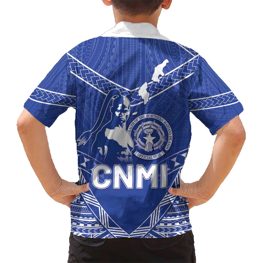 Northern Mariana Islands Kid Hawaiian Shirt Chamorro Warrior Tribal Pattern