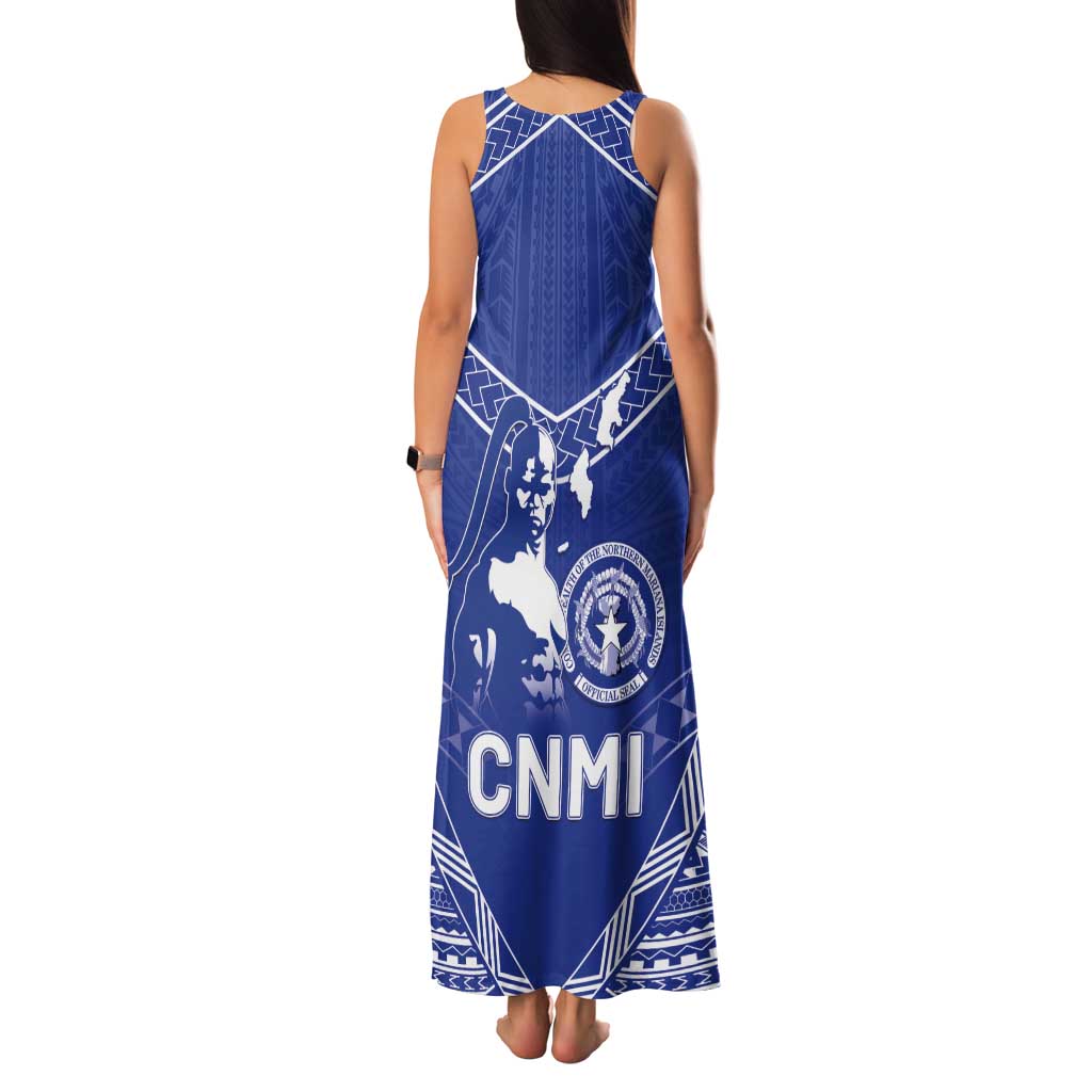 Northern Mariana Islands Tank Maxi Dress Chamorro Warrior Tribal Pattern