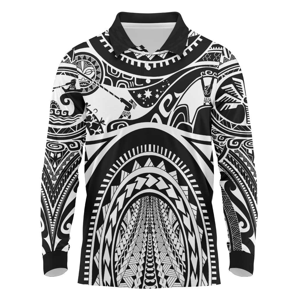 Polynesia Maui Tattoo Inspired Long Sleeve Polo Shirt Black Version
