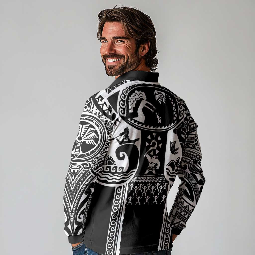 Polynesia Maui Tattoo Inspired Long Sleeve Polo Shirt Black Version