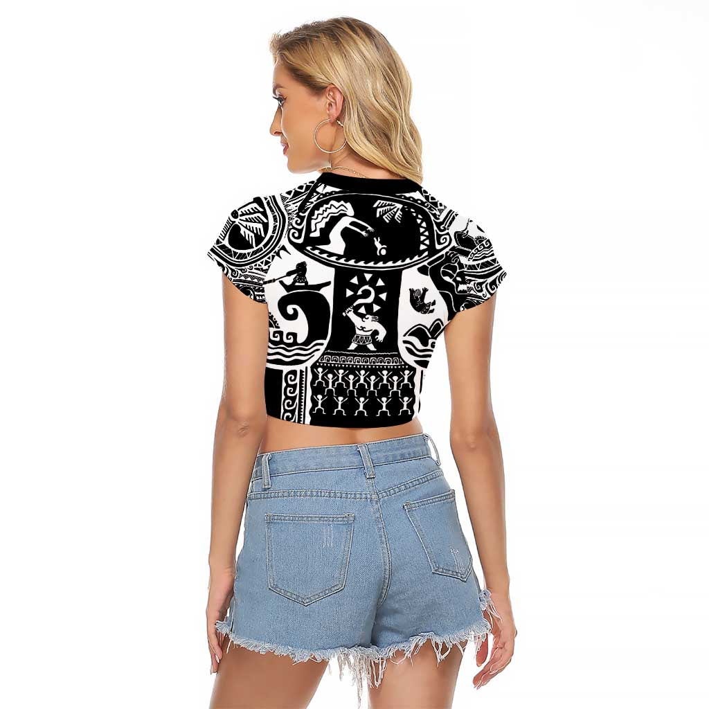 Polynesia Maui Tattoo Inspired Raglan Cropped T Shirt Black Version LT05 - Polynesian Pride