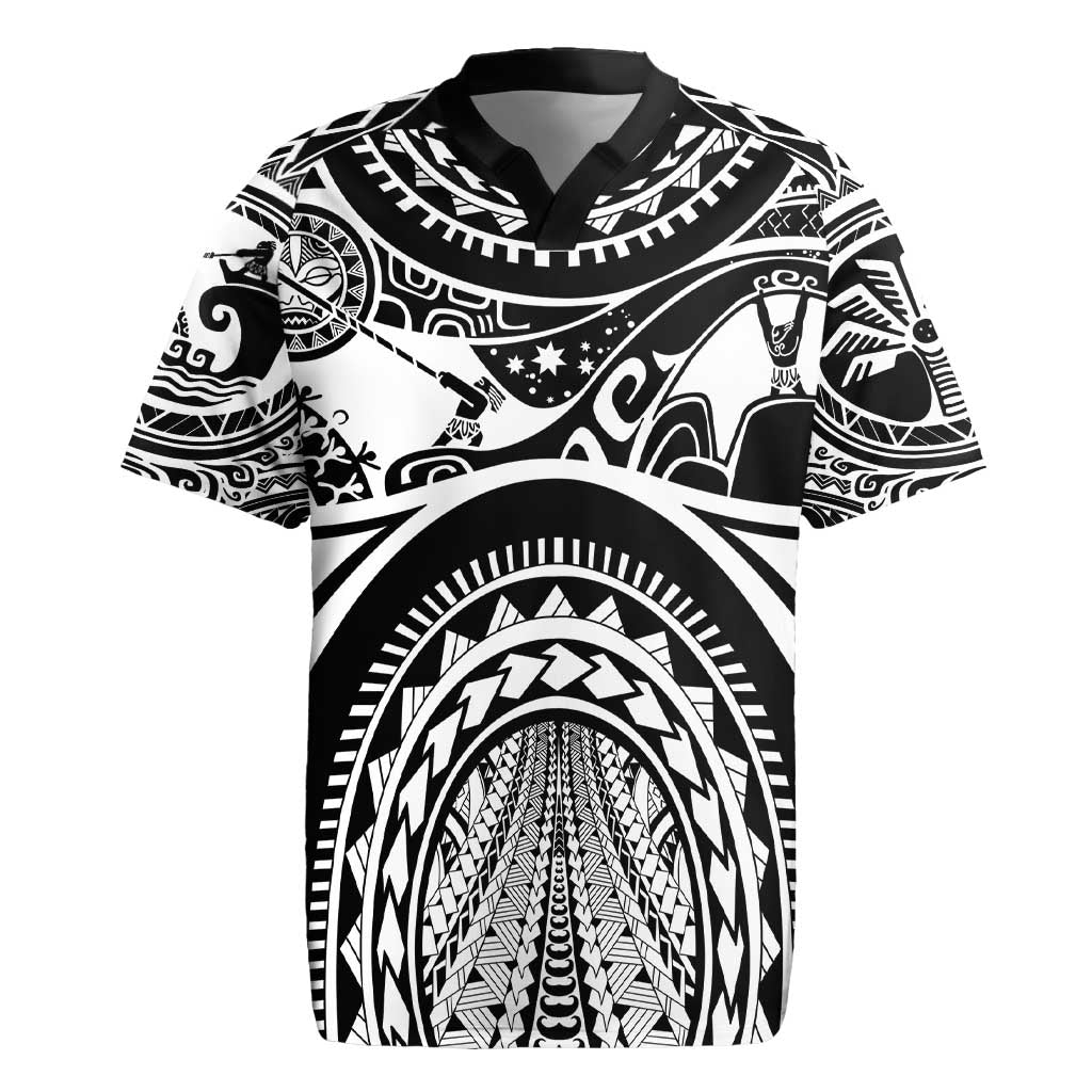 Polynesia Maui Tattoo Inspired Rugby Jersey Black Version