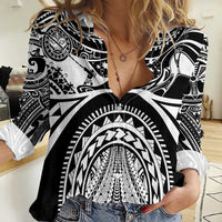 Polynesia Maui Tattoo Inspired Women Casual Shirt Black Version
