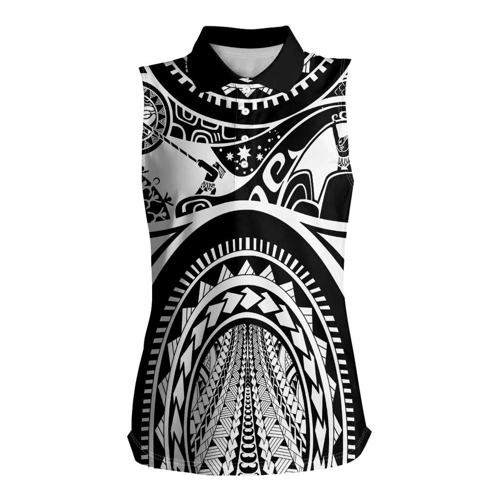 Polynesia Maui Tattoo Inspired Women Sleeveless Polo Shirt Black Version