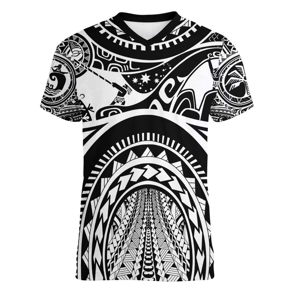 Polynesia Maui Tattoo Inspired Women V-Neck T-Shirt Black Version LT05 Female Black - Polynesian Pride