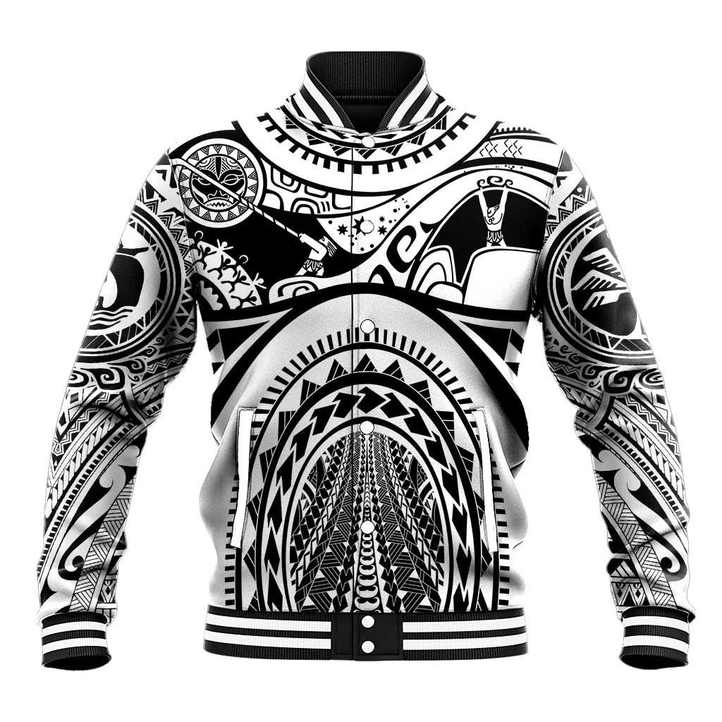 Polynesia Maui Tattoo Inspired Baseball Jacket White Version LT05 Unisex White - Polynesian Pride
