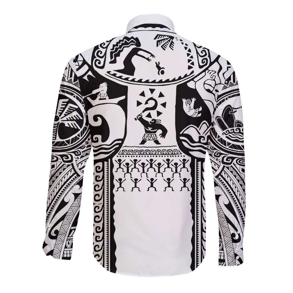 Polynesia Maui Tattoo Inspired Long Sleeve Button Shirt White Version