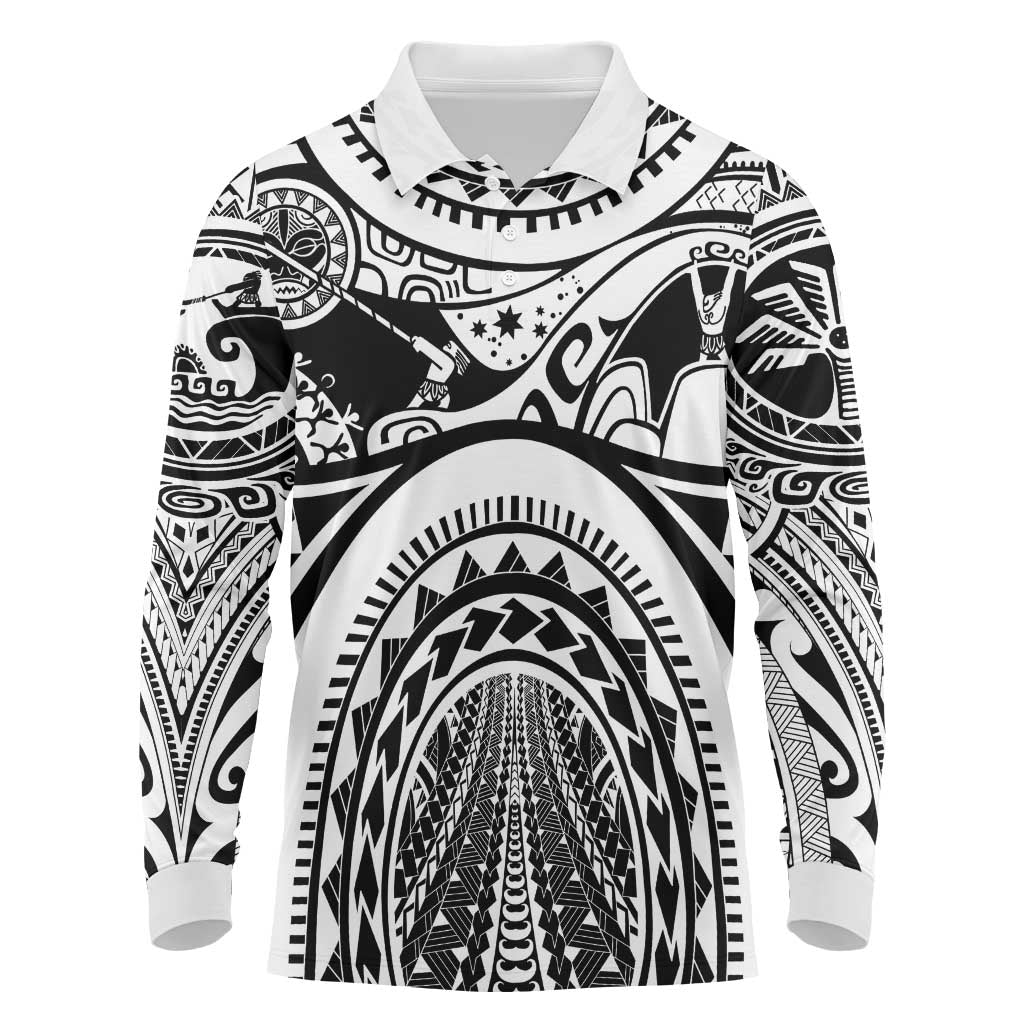 Polynesia Maui Tattoo Inspired Long Sleeve Polo Shirt White Version