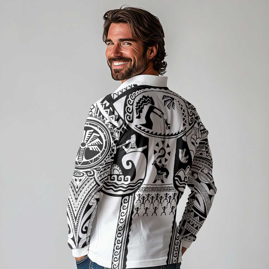 Polynesia Maui Tattoo Inspired Long Sleeve Polo Shirt White Version