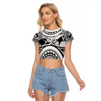 Polynesia Maui Tattoo Inspired Raglan Cropped T Shirt White Version