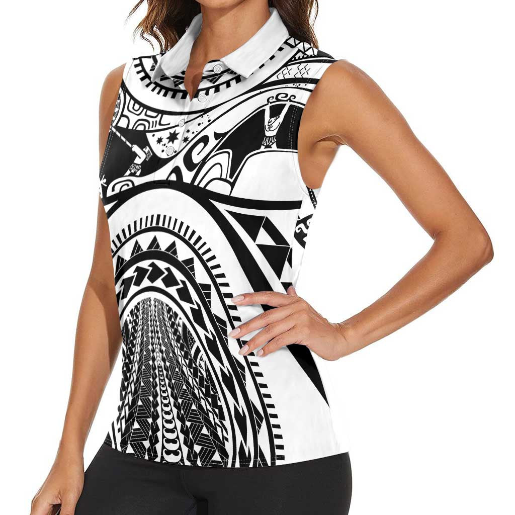 Polynesia Maui Tattoo Inspired Women Sleeveless Polo Shirt White Version