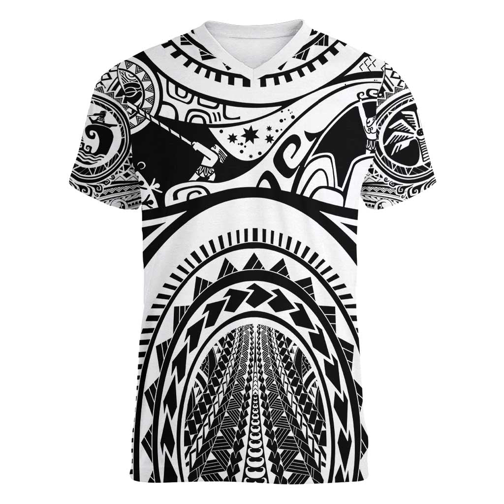 Polynesia Maui Tattoo Inspired Women V-Neck T-Shirt White Version LT05 Female White - Polynesian Pride