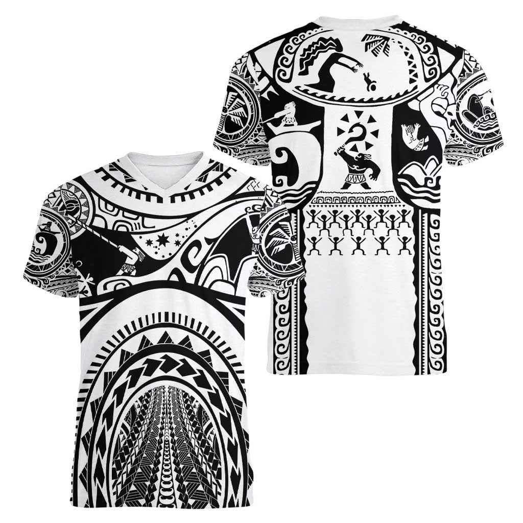 Polynesia Maui Tattoo Inspired Women V-Neck T-Shirt White Version LT05 - Polynesian Pride