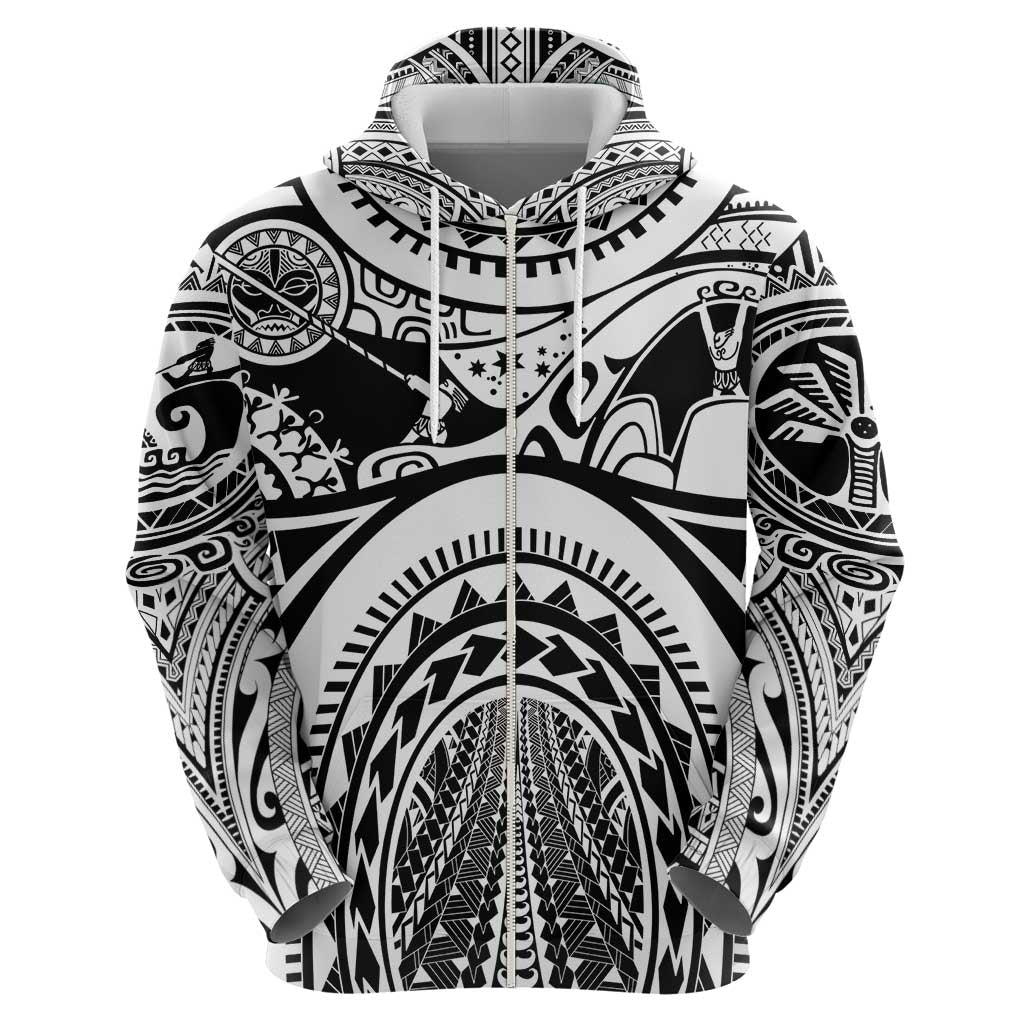 Polynesia Maui Tattoo Inspired Zip Hoodie White Version