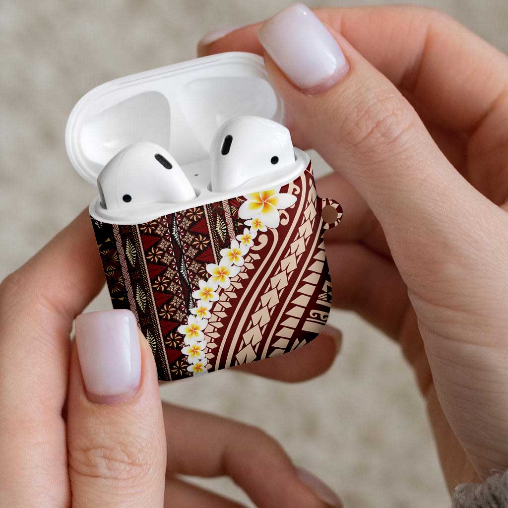 Red Vintage Tonga Ngatu Pattern With Plumeria AirPods Case - Polynesian Pride