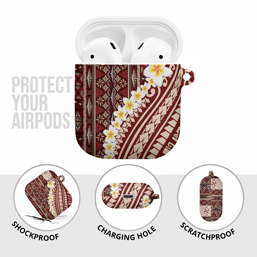 Red Vintage Tonga Ngatu Pattern With Plumeria AirPods Case - Polynesian Pride