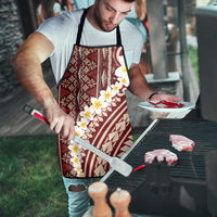 Red Vintage Tonga Ngatu Pattern With Plumeria Apron - Polynesian Pride