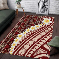 Red Vintage Tonga Ngatu Pattern With Plumeria Area Rug - Polynesian Pride