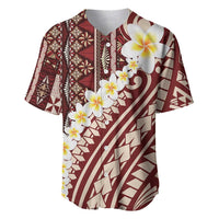 Red Vintage Tonga Ngatu Pattern With Plumeria Baseball Jersey LT05 Red - Polynesian Pride