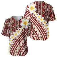 Red Vintage Tonga Ngatu Pattern With Plumeria Baseball Jersey LT05 - Polynesian Pride