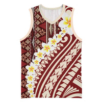 Red Vintage Tonga Ngatu Pattern With Plumeria Basketball Jersey LT05 Unisex Red - Polynesian Pride