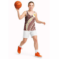 Red Vintage Tonga Ngatu Pattern With Plumeria Basketball Jersey LT05 - Polynesian Pride