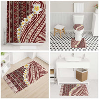 Red Vintage Tonga Ngatu Pattern With Plumeria Bathroom Set - Polynesian Pride