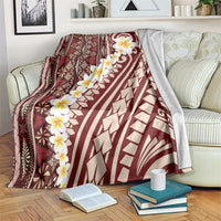 Red Vintage Tonga Ngatu Pattern With Plumeria Blanket - Polynesian Pride