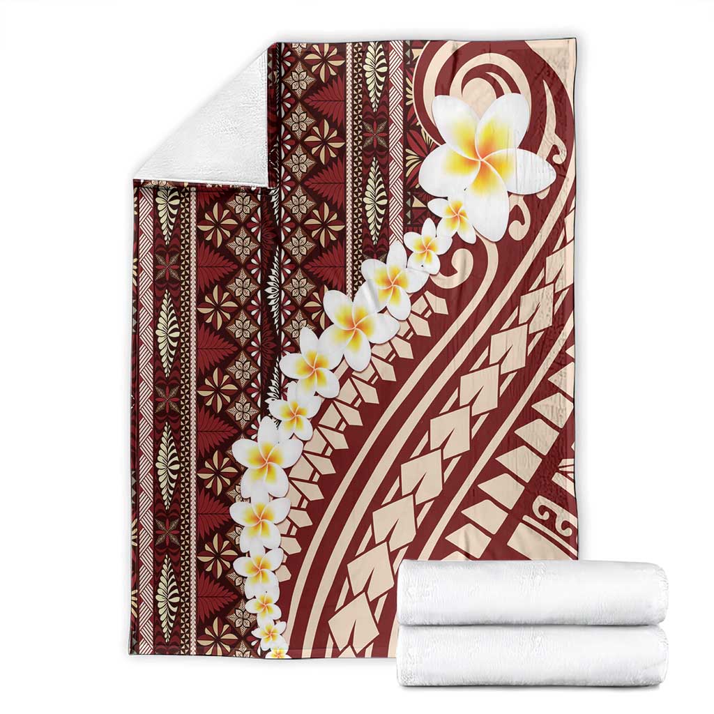 Red Vintage Tonga Ngatu Pattern With Plumeria Blanket - Polynesian Pride