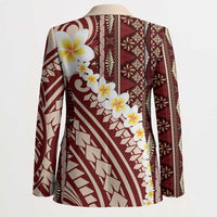 Red Vintage Tonga Ngatu Pattern With Plumeria Blazer - Polynesian Pride
