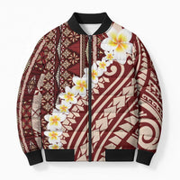 Red Vintage Tonga Ngatu Pattern With Plumeria Bomber Puffer Jacket LT05 Unisex Red - Polynesian Pride