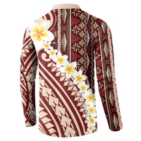Red Vintage Tonga Ngatu Pattern With Plumeria Button Sweatshirt LT05 - Polynesian Pride