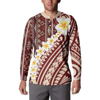 Red Vintage Tonga Ngatu Pattern With Plumeria Button Sweatshirt LT05 - Polynesian Pride