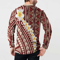 Red Vintage Tonga Ngatu Pattern With Plumeria Button Sweatshirt LT05 - Polynesian Pride